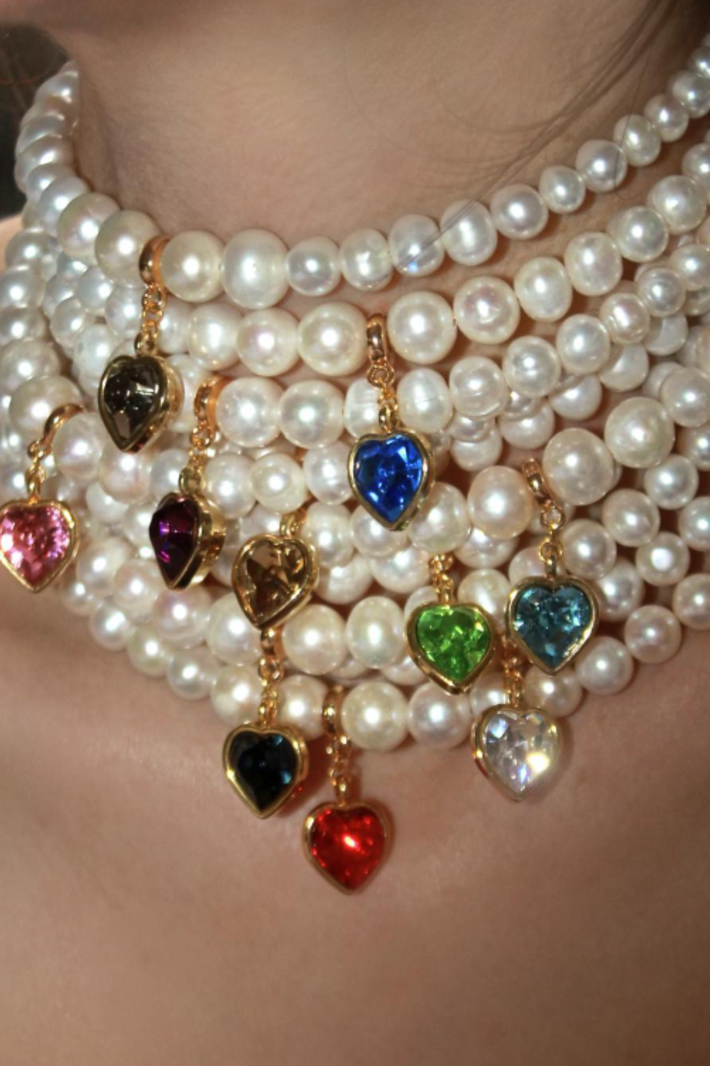 Red Heart Pearl Choker, Gold, (GrainsDeVerre), CHH4