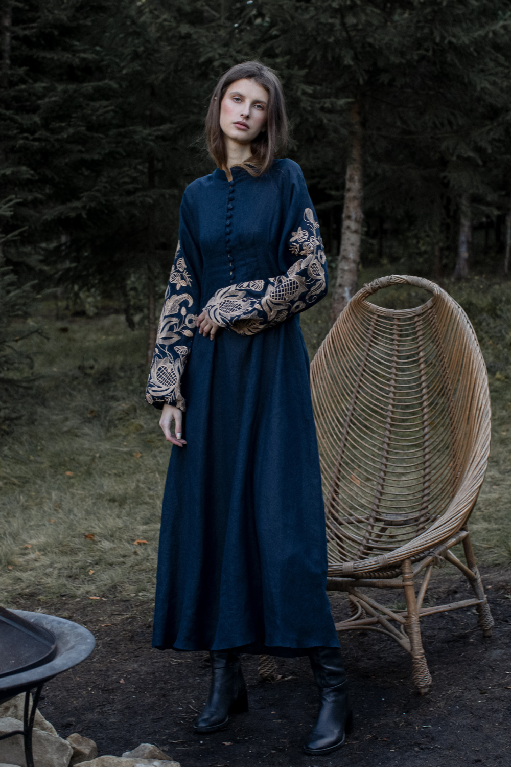 Сукня Hranatova Loza, бежевий темно-синій, (Гаптування), G_0061