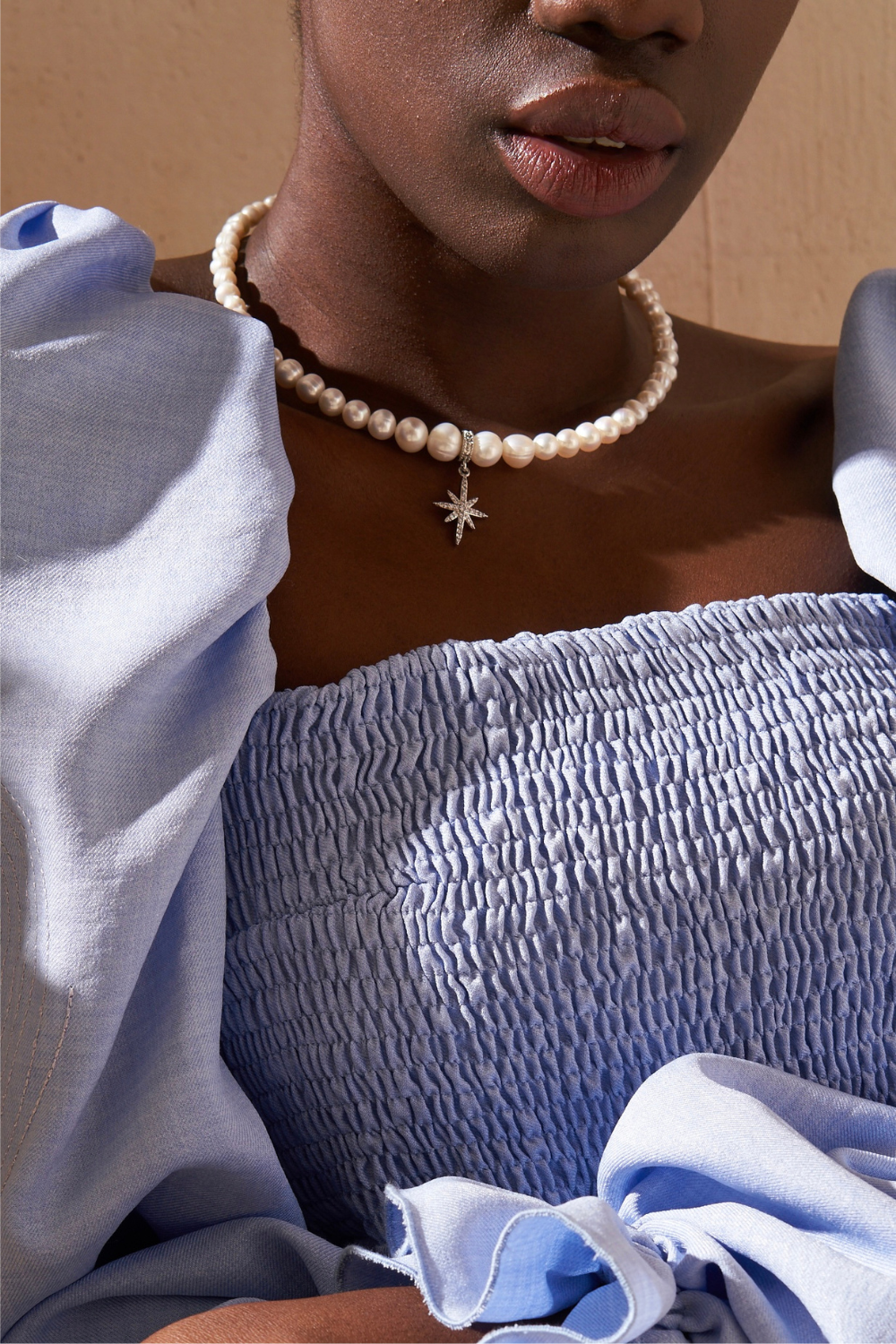 Necklace with pearls and star &quot;Morning star&quot; (Grains de Verre) CHPS1