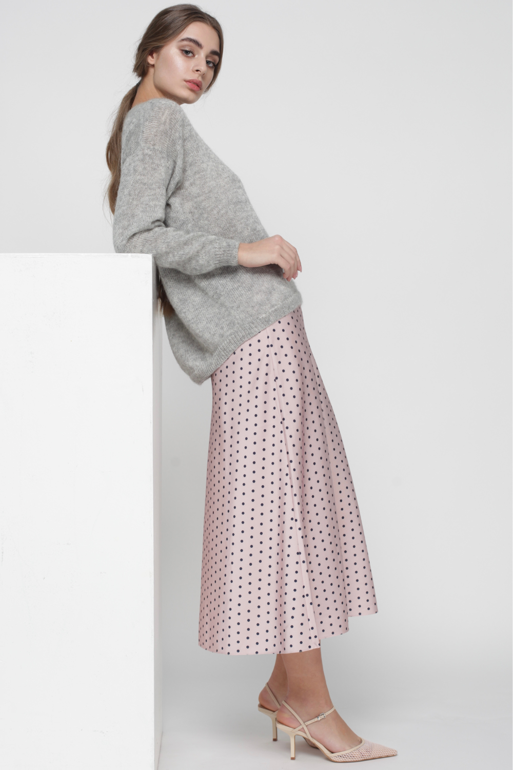 Silk skirt with polka dots on a rubber band (Miss Secret) SK-005-pink