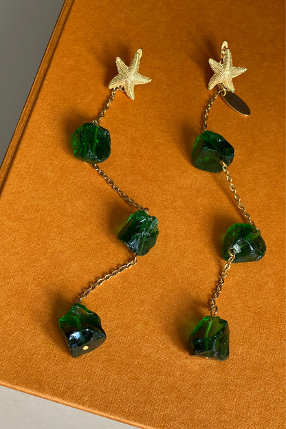 Long earrings with cavorite (green) (PURPURE QUEEN) PPQ18