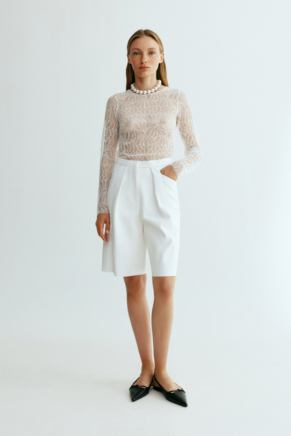 Bermudy z ekokůže (Total White) FW2402