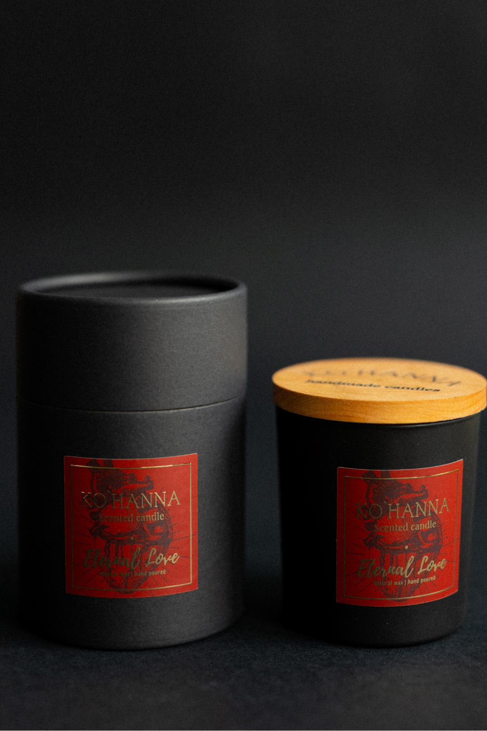 Handmade scented candle, black frosted glass, Eternal Love 250 ml (KO&