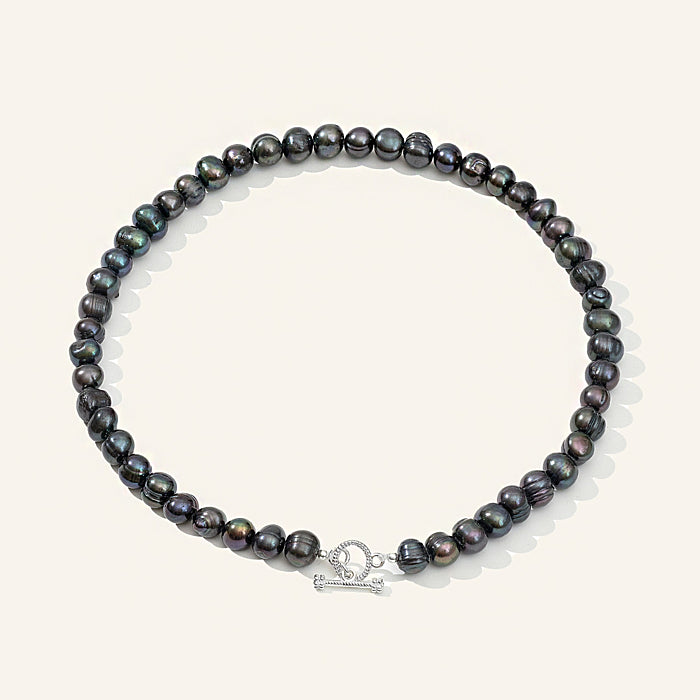 Choker z tmavých perel s originální sponou (SilveAmo) , K015