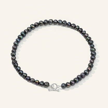 Choker z tmavých perel s originální sponou (SilveAmo) , K015