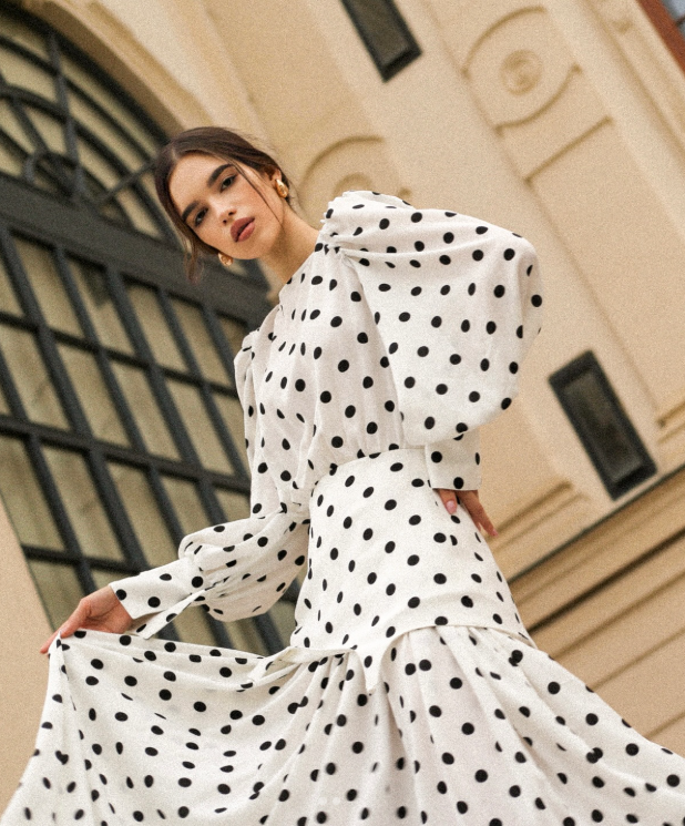 Maxi dress with polka dots, milky, (Guranda) GRD0022090