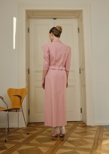 Kostým DUSTY PINK ROYAL – crop sako a mini sukně, zdobení perly (Kristina Laptso) , WOL26004XSSMLPK