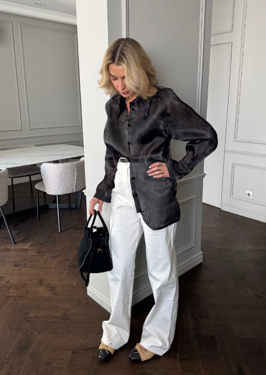 Чорна шовкова блузка з органзи Анна (Крістіна Лапцо), ORG2404SMMLBK