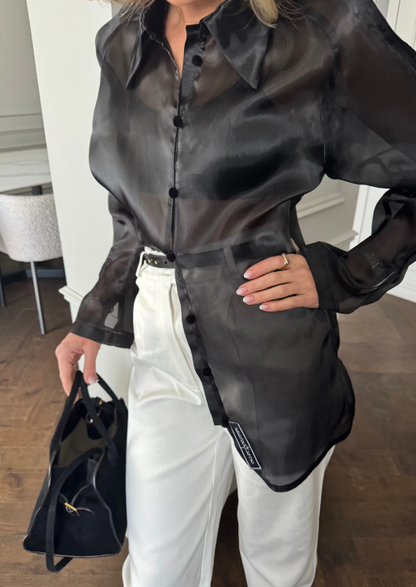 Чорна шовкова блузка з органзи Анна (Крістіна Лапцо), ORG2404SMMLBK