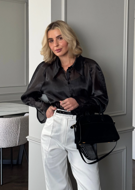 Чорна шовкова блузка з органзи Анна (Крістіна Лапцо), ORG2404SMMLBK