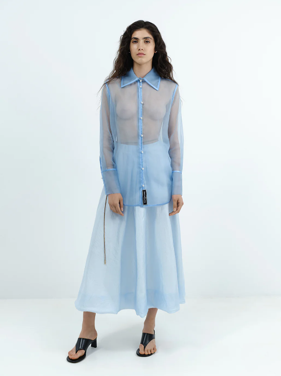 Blue silk organza shirt Florence (Kristina Laptso), SIL2429SMMLBLGN