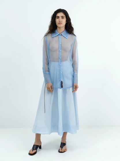 Blue silk organza shirt Florence (Kristina Laptso), SIL2429SMMLBLGN
