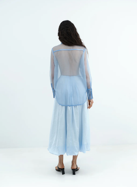 Blue silk organza shirt Florence (Kristina Laptso), SIL2429SMMLBLGN