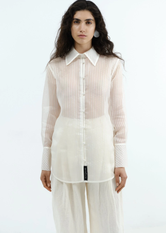 Siena shirt made of milky silk organza with a fine stripe (Kristina Laptso), SIL2429SMMLPKWH