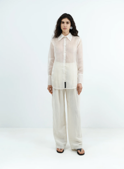 Siena shirt made of milky silk organza with a fine stripe (Kristina Laptso), SIL2429SMMLPKWH
