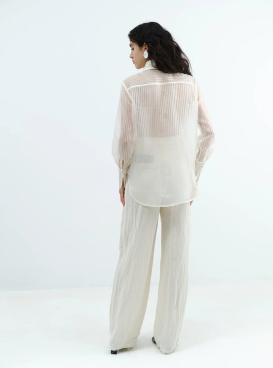 Siena shirt made of milky silk organza with a fine stripe (Kristina Laptso), SIL2429SMMLPKWH
