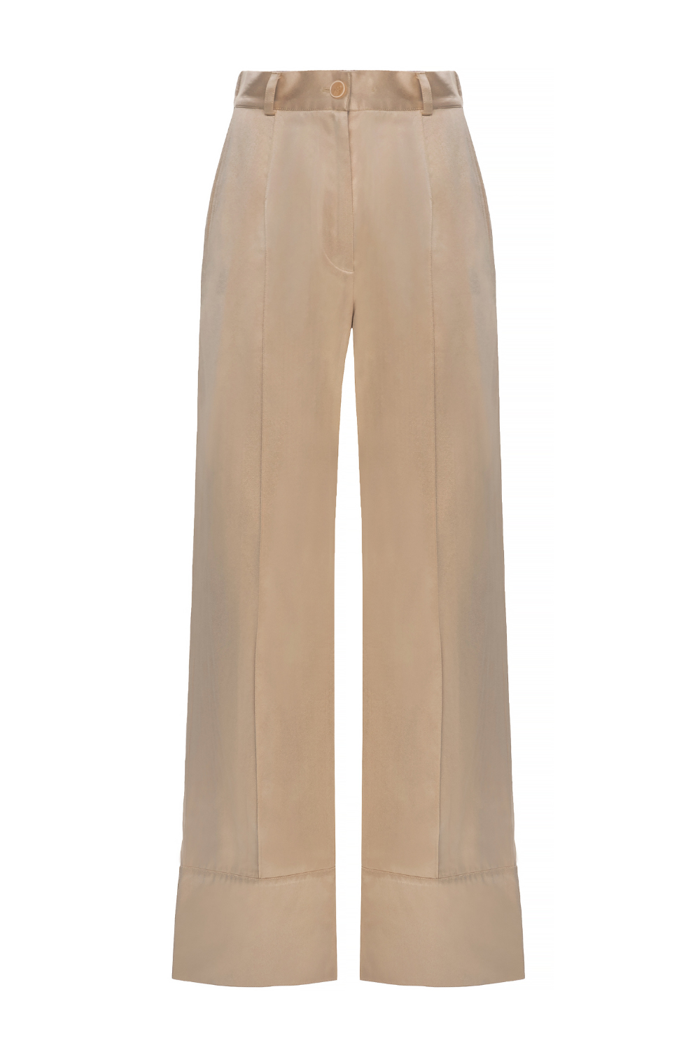 Gold straight-cut cotton trousers with cuffs and ribbon at the front, (XM by Malinovska) XM_6