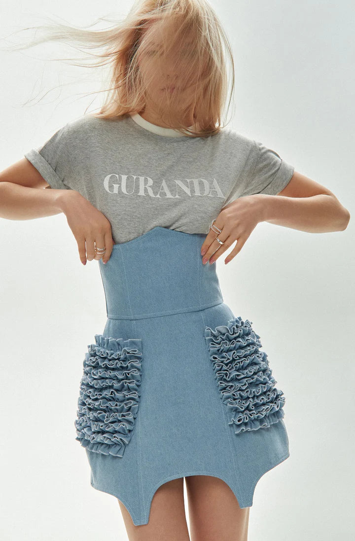 Denim corset with ruffles and pockets, (Guranda) GRD0022088