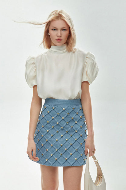 Blouse with bow, milky, (Guranda) GRD0022078