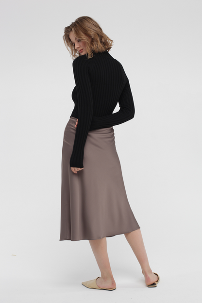 Silk skirt with elastic, gray-coffee (MissSecret) SK-010-grey