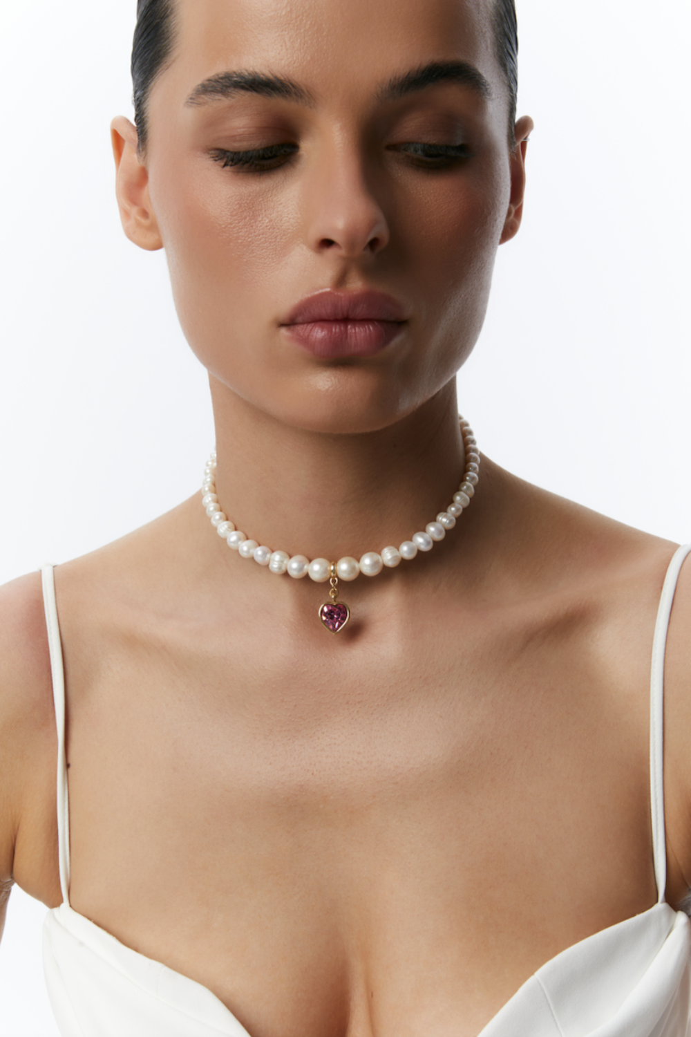 Purple Heart Pearl Choker, Gold, (GrainsDeVerre), CHH10.2