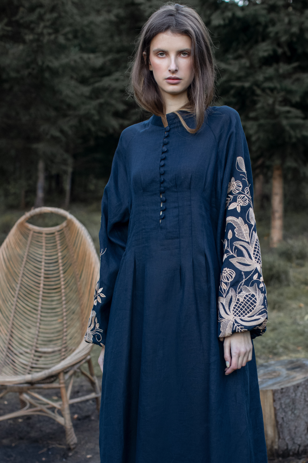 Hranatova Loza dress, beige dark blue, (Gaptuvalnya), G_0061