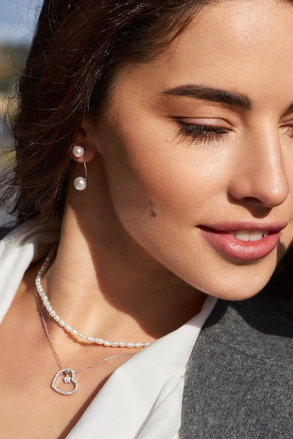 Náušnice stříbrné 2*1 s mořskými perlami Tajemství moře (SilveAmo) C003