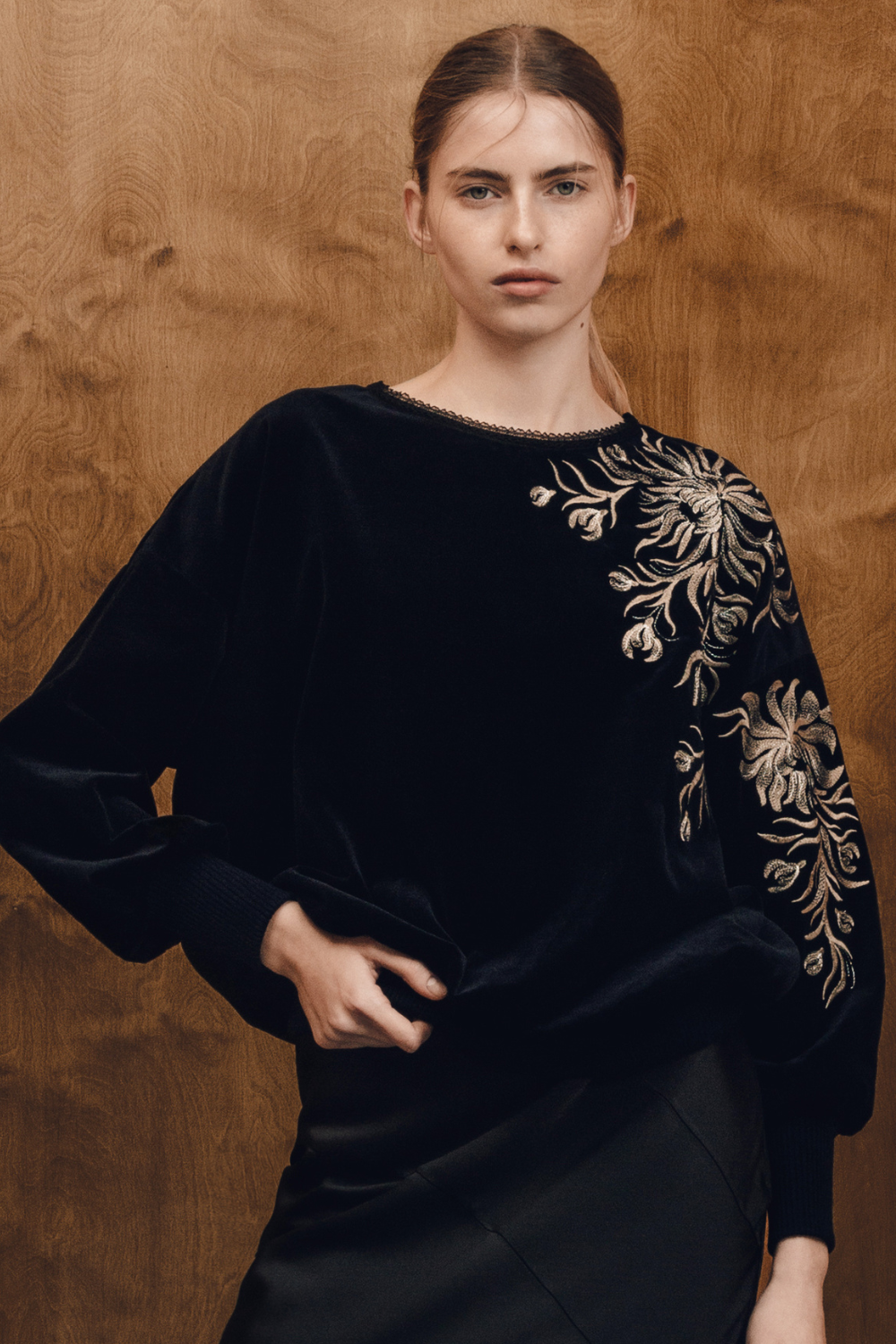 Mikina, samet modrý, Kobercový vzor, One Size, (Gaptuvalnya), G_0031