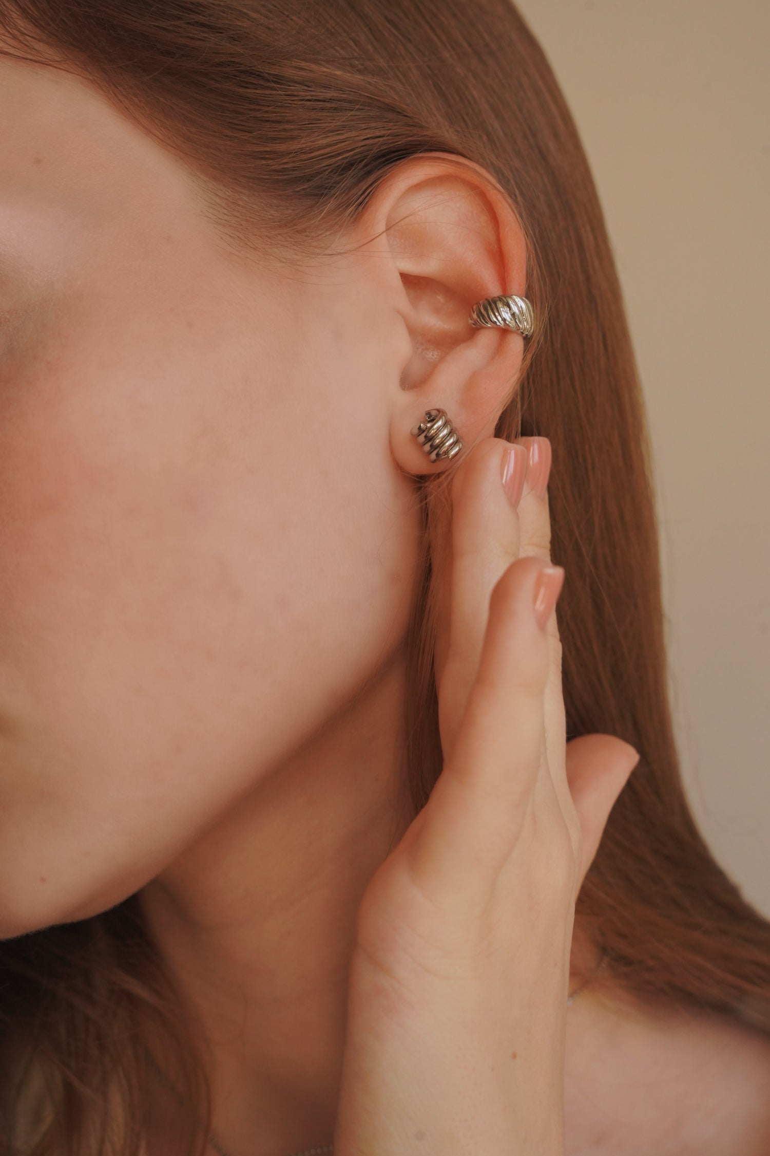 Cuff earrings curl silver (SOLO)
