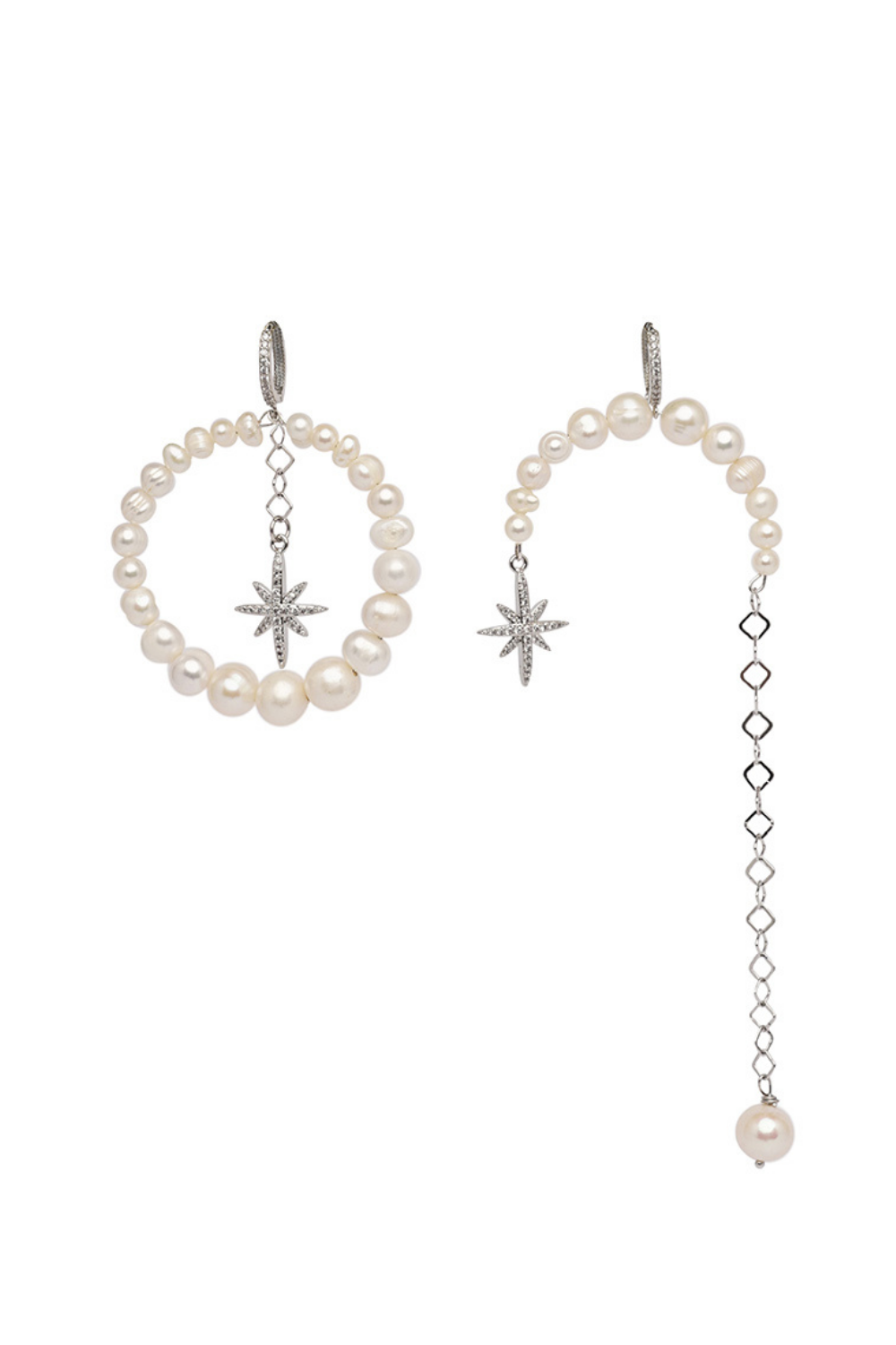Pair of asymmetric earrings with &quot;Morning star&quot; (Grains de Verre) EAPS1