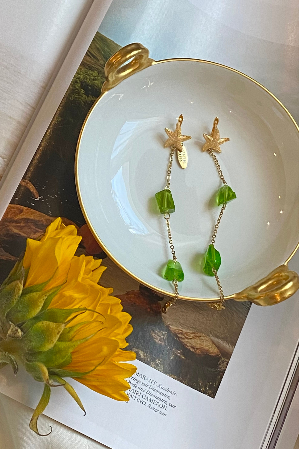 Long earrings with cavorite (green) (PURPURE QUEEN) PPQ18
