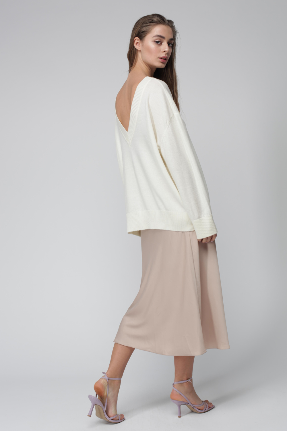 Silk skirt with elastic band, beige (MissSecret) SK-010-beige