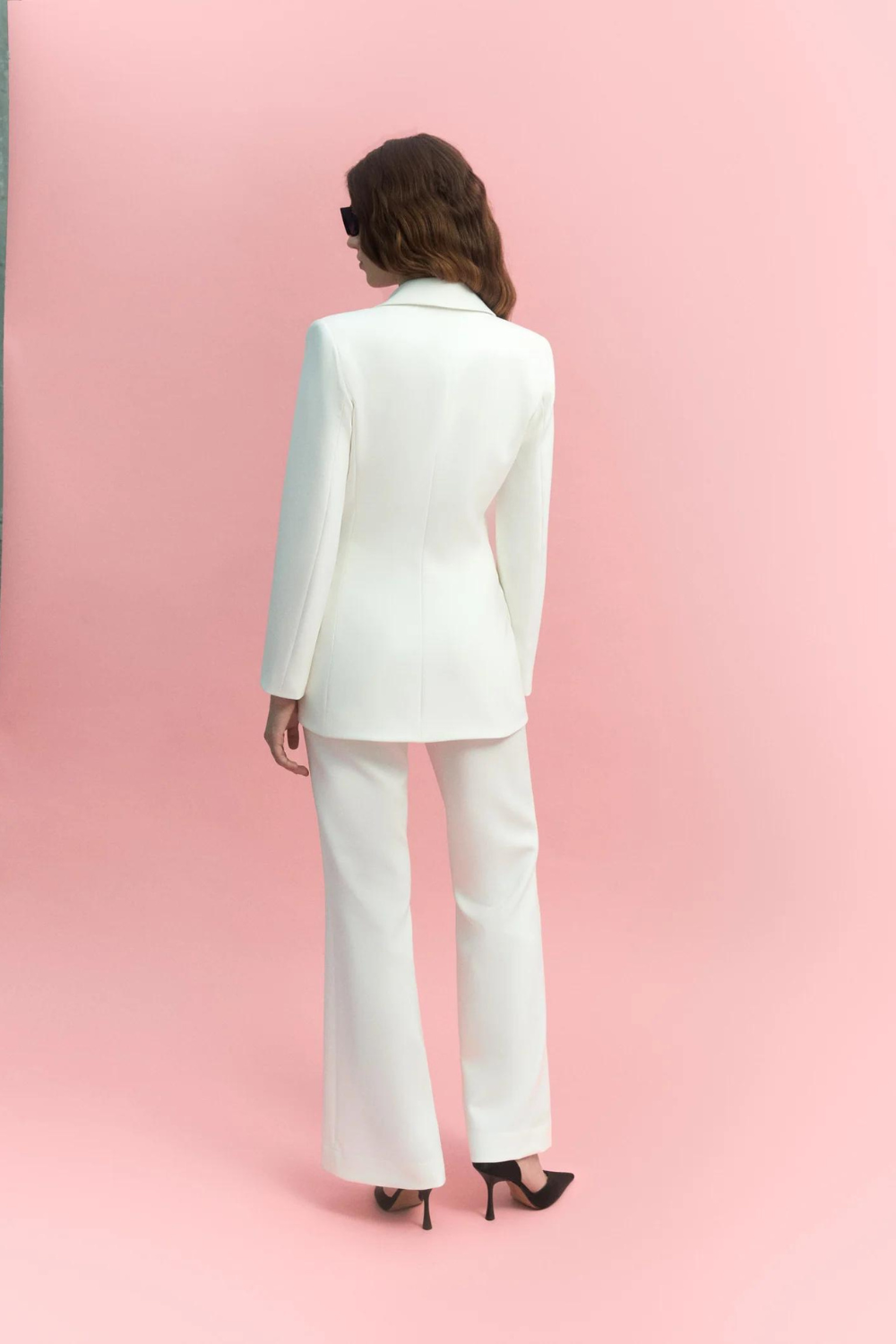 Kalhoty s rozšířeným lemem a záhyby (Total White) SS2312