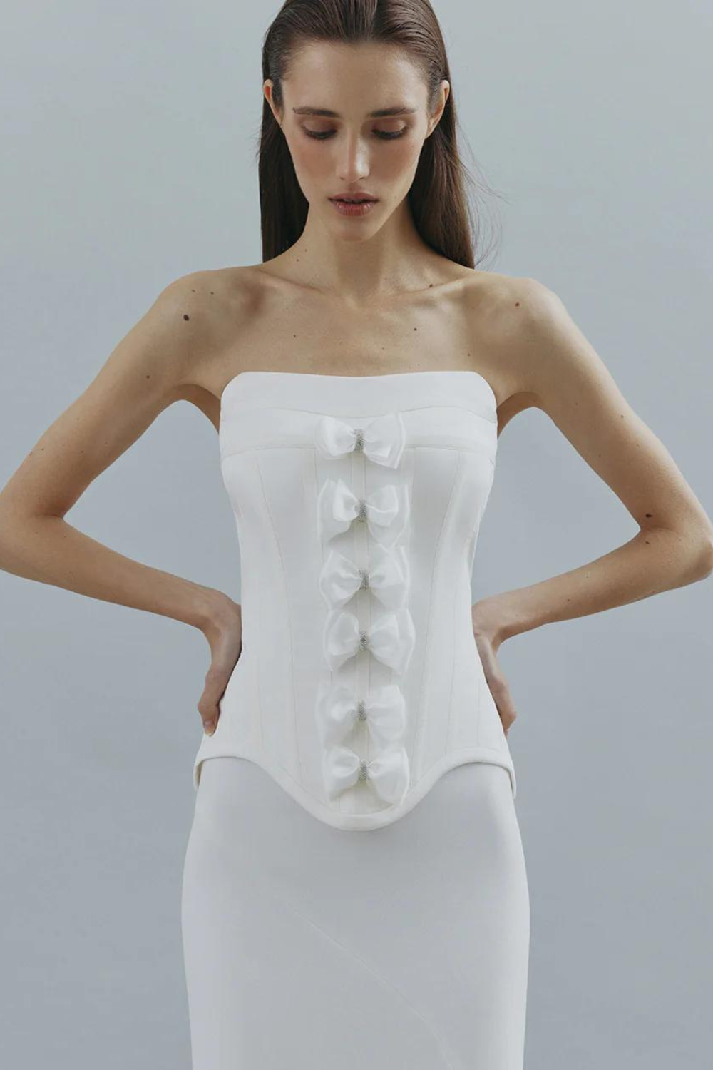 Corset top with bows, (TotalWhite), G2411