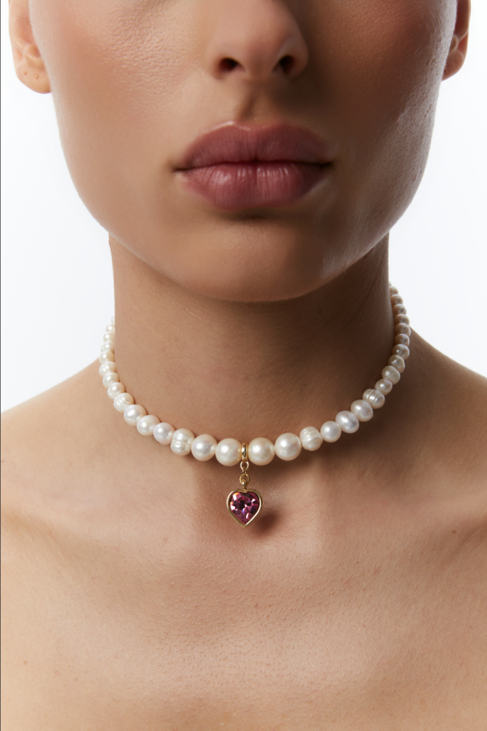 Purple Heart Pearl Choker, Gold, (GrainsDeVerre), CHH10.2