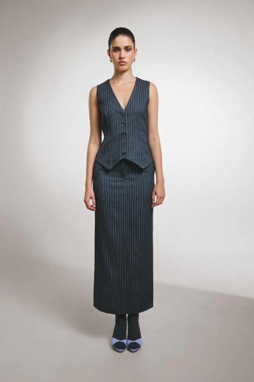 Long skirt made of textile material in a stripe (MYxMY) 34023