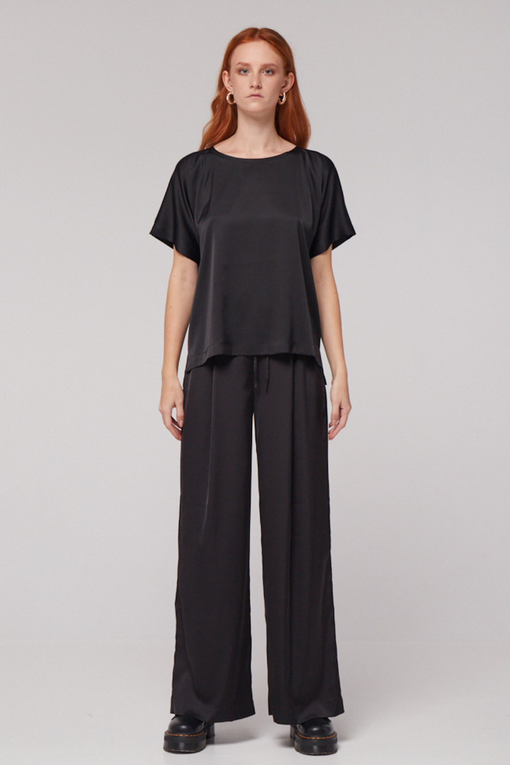 Black silk trousers BASIC (Mint) 00749