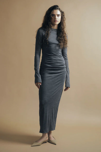 Gray pleated maxi dress, (IvaRych) IR_00027