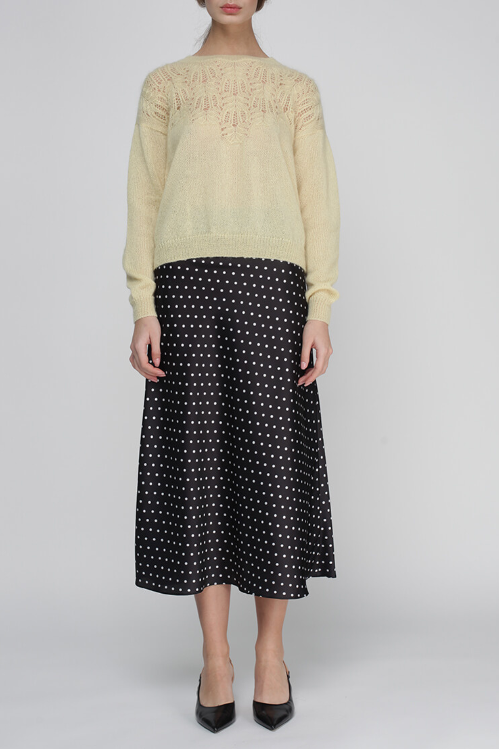 Silk skirt with polka dots on rubber band (Miss Secret) SK-005-black