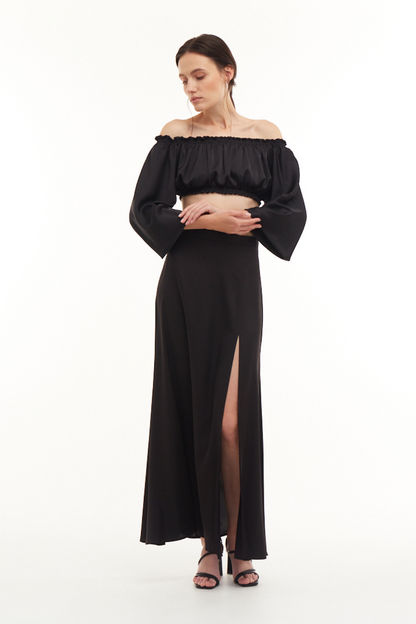 Černá hedvábná sukně s rozparkem (Mint) 2366