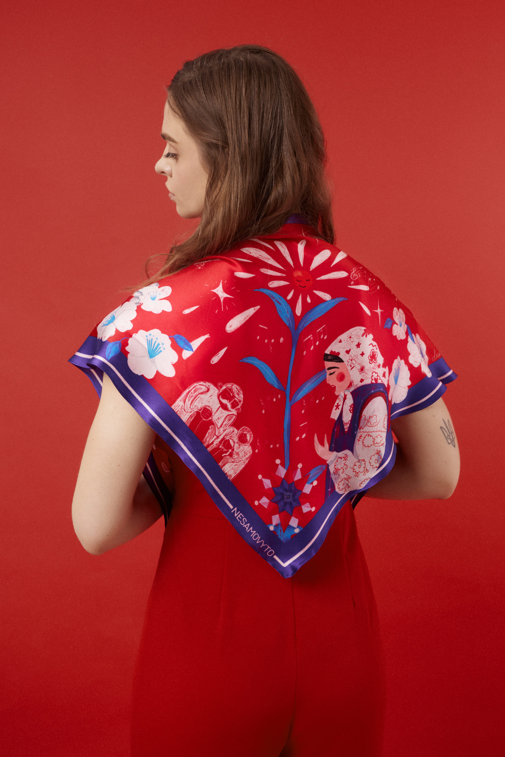 Silk scarf &quot;Leontovych&quot; with double-sided print (Nesamovyto) OBML1