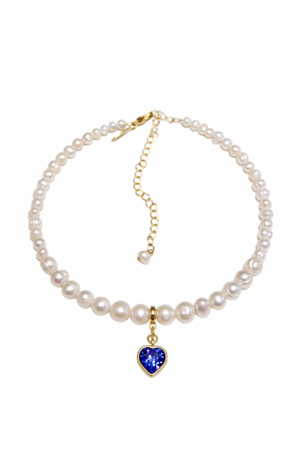 PEARLS CHOKER WITH DARK BLUE HEART (Grains de Verre) CHH6