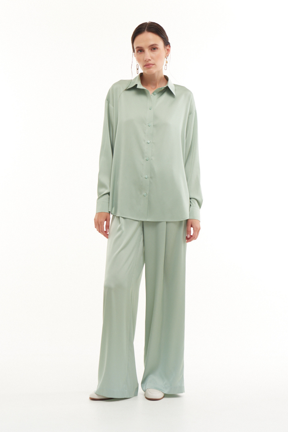 Fískově zelené hedvábné kalhoty (Mint) 2237