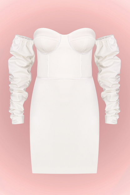 Mini šaty s rukávy (Total White) SS2309