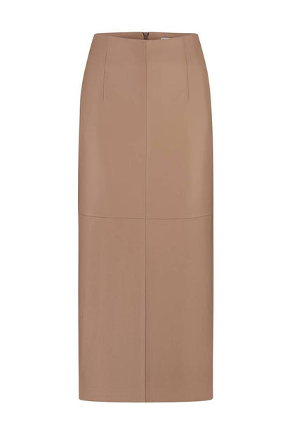 Sukně midi z eko-kůže béžová (Kolosova) K005A