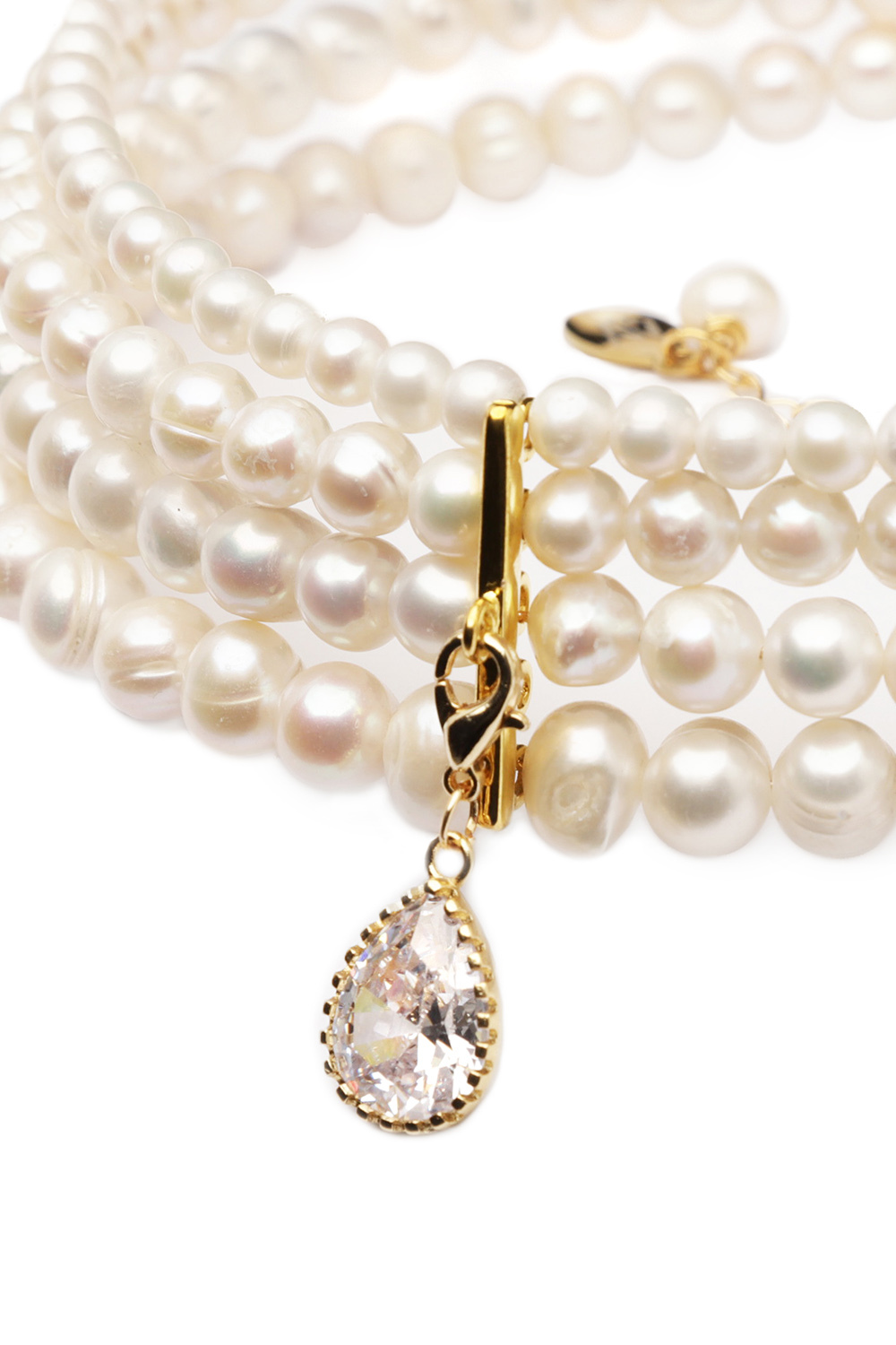 &quot;ANNA&quot; NATURAL PEARLS CHOKER WITH DROP CRYSTAL GOLD, (GrainsDeVerre), CH4PD2