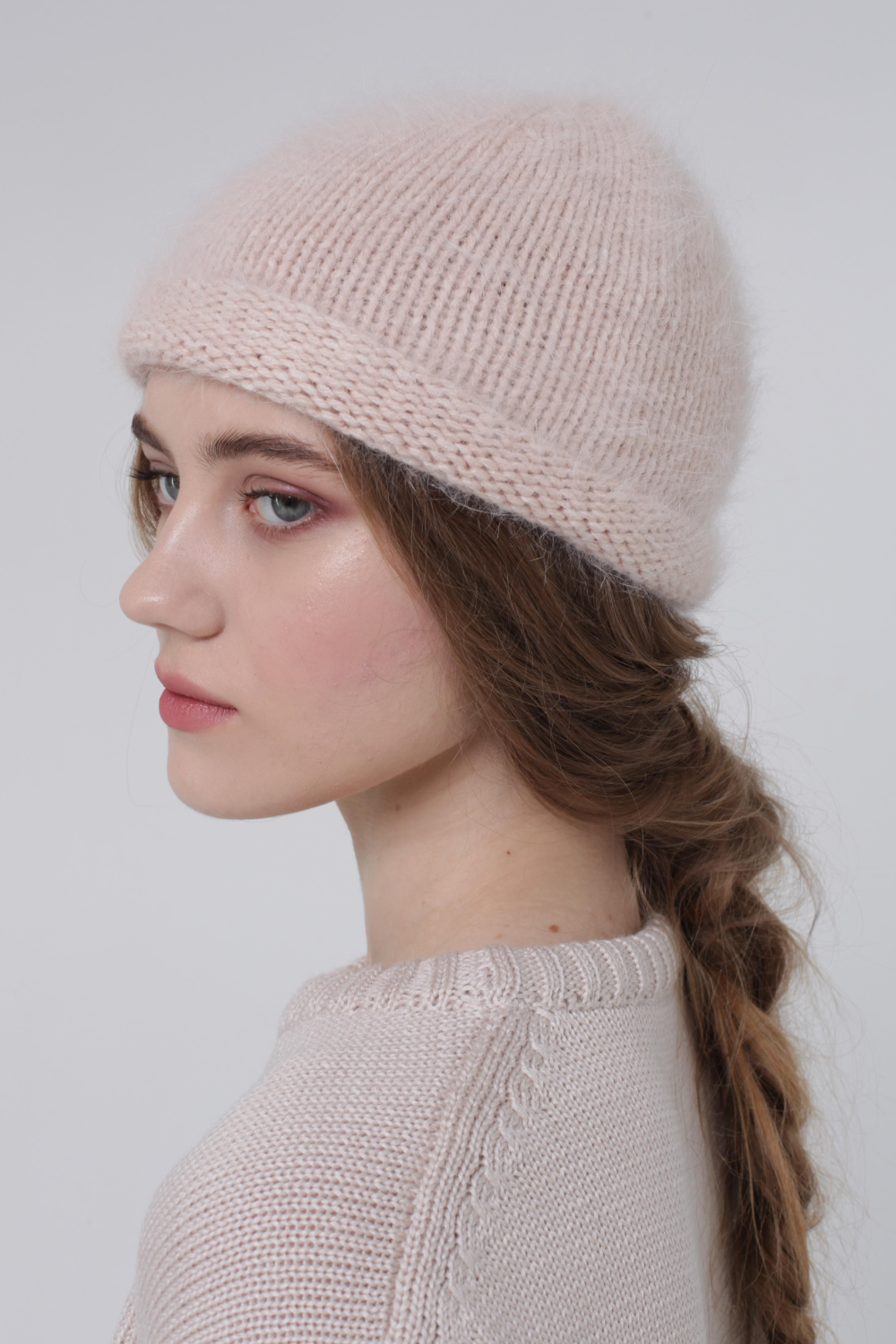 Baret z angory, pudrová (Miss Secret) Hat-002-beige