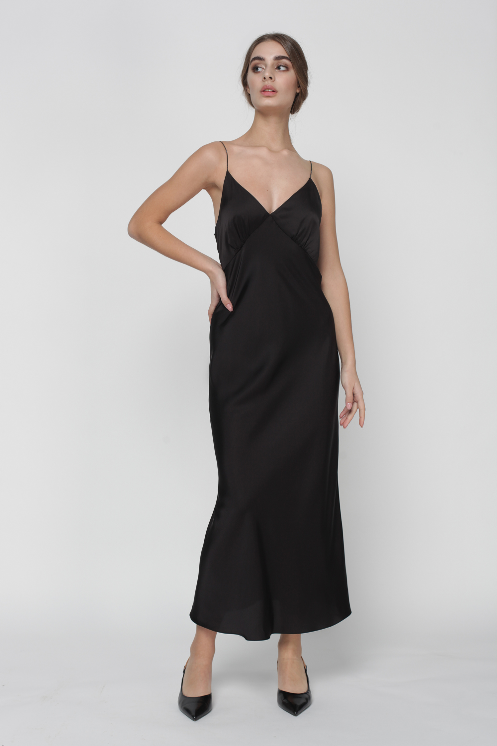 Сукня комбінована з чашкою на тонких бретелях зі стразами, чорна (MissSecret) DR-017-black