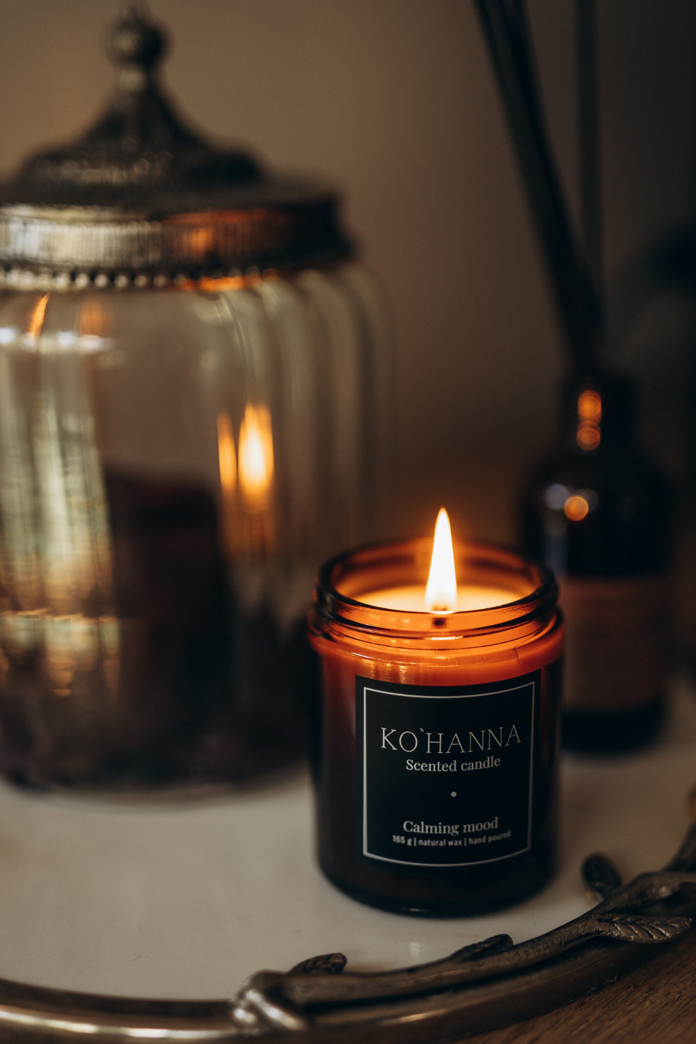 Brown glass, handmade scented candle, Calming mood, 180 ml. (KO&
