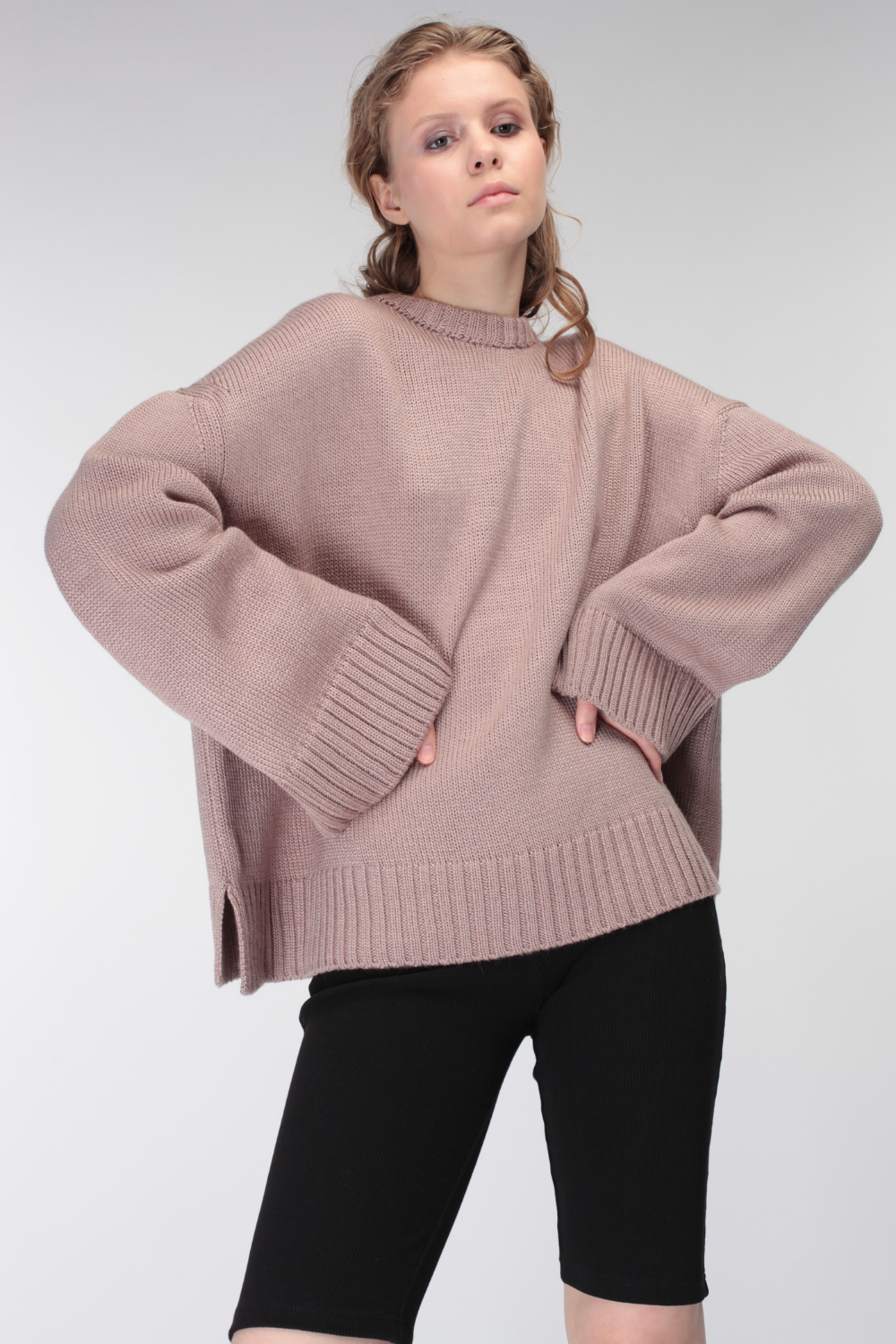 Pulovr objemový z vlny bez hrdla (Miss Secret) PU-015-nude